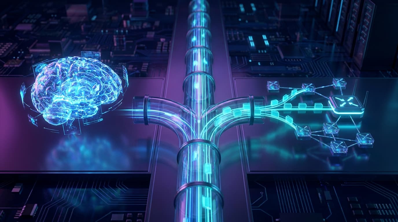Concept illustration of enterprise operators separating premium reasoning tasks from commodity automation flows across multiple AI lanes, clouds, and budget controls