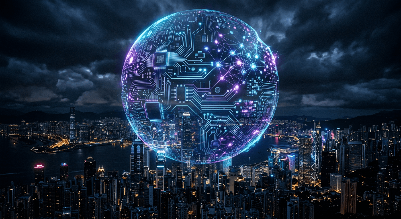 Abstract representation of an inflating bubble made of neural network patterns