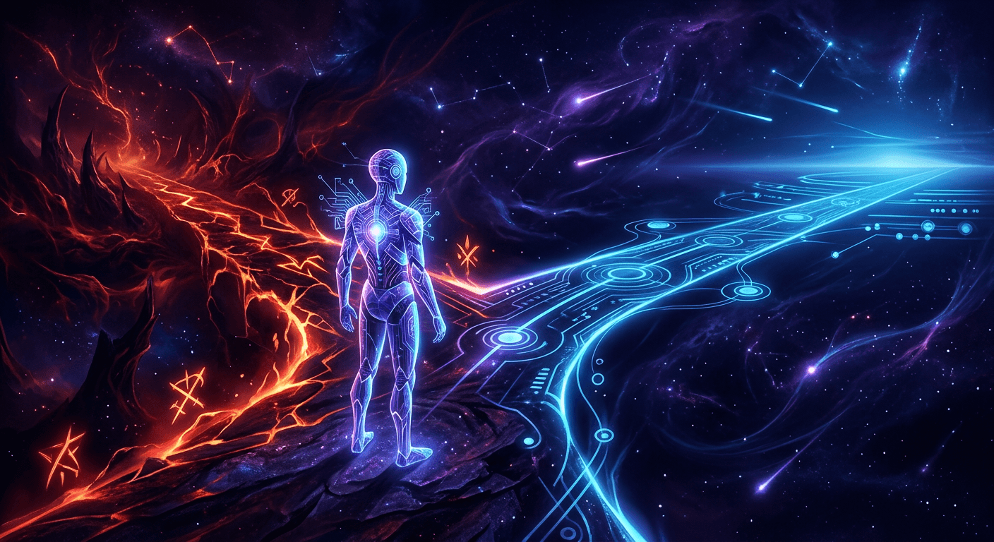 Pentagon building with AI neural network overlay in deep blue tones