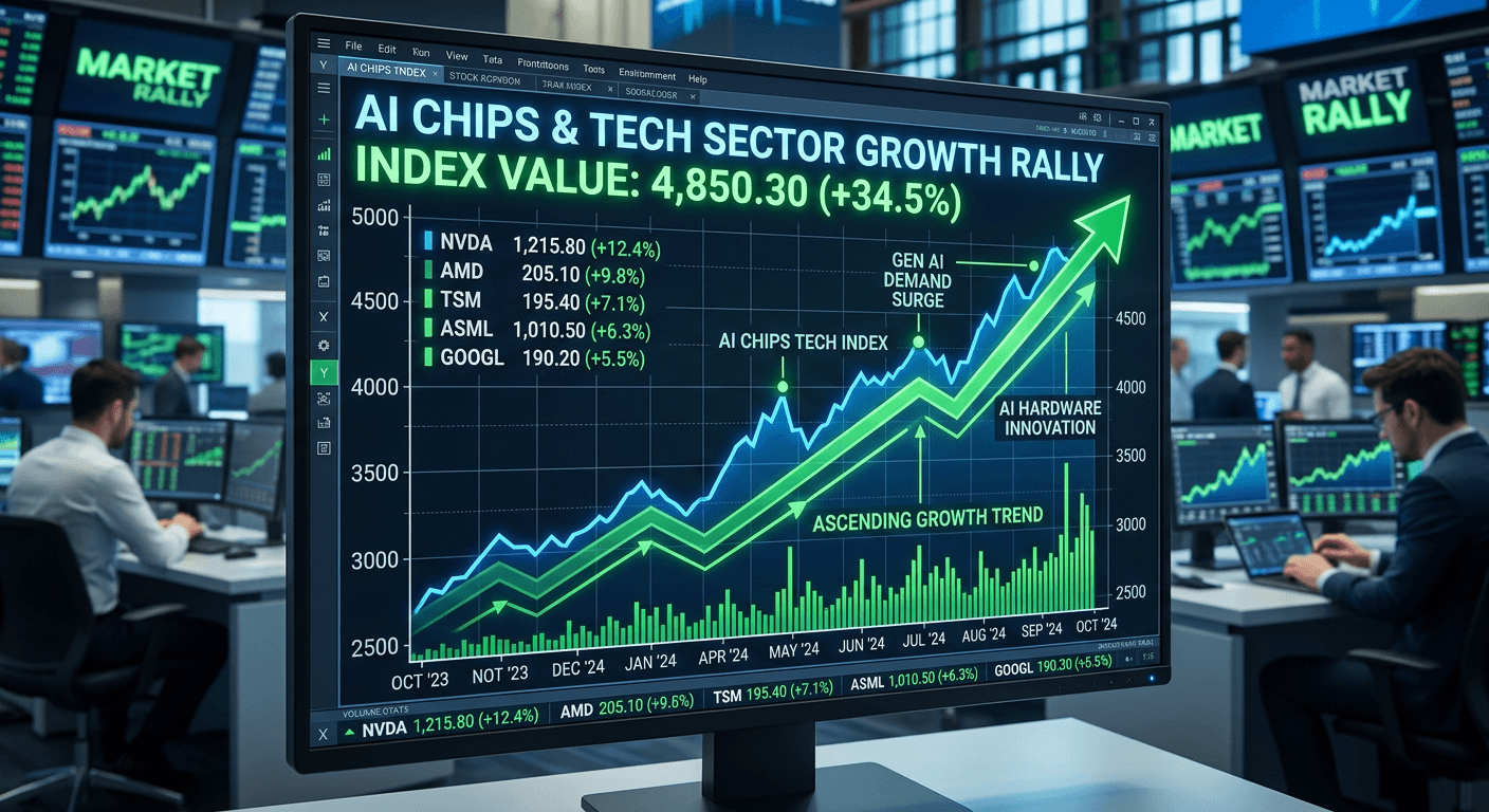 Stock market showing AI chip sector growth