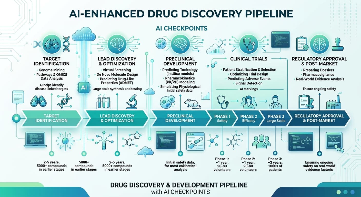 AI-assisted drug discovery pipeline from target research to clinical approval