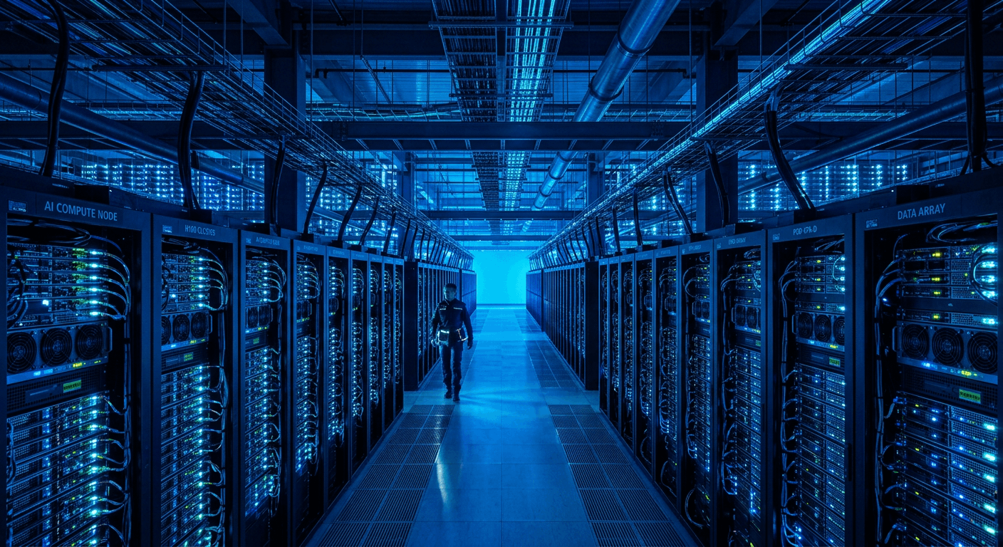 Abstract data center architecture representing AI compute demand at record levels