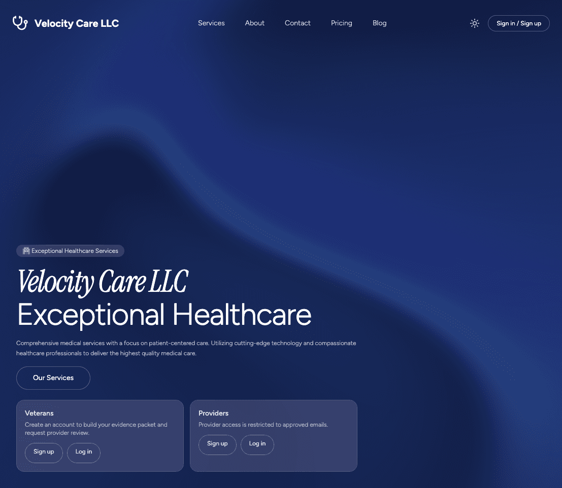 Velocity Care LLC website preview