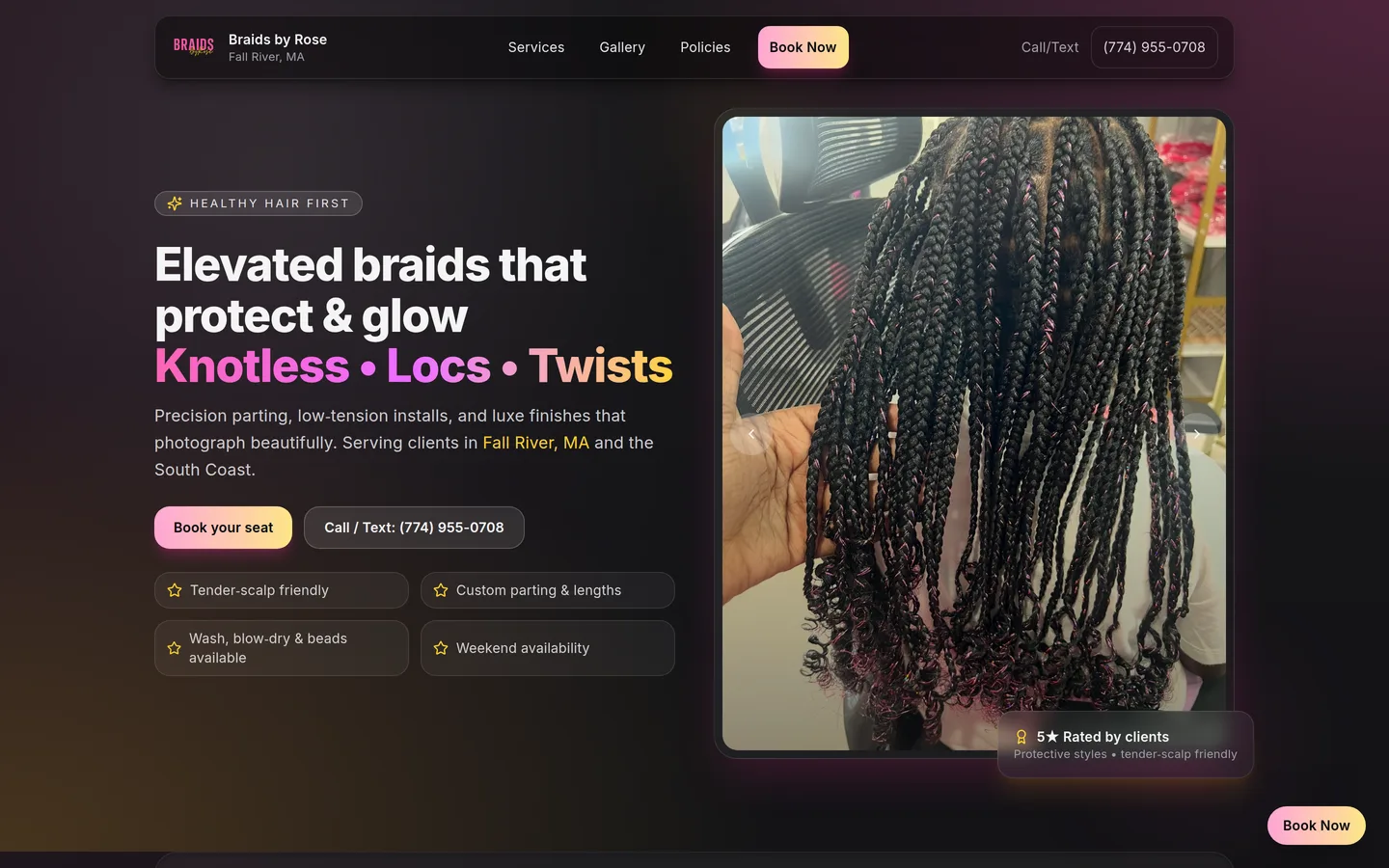 BraidsbyRose live website homepage
