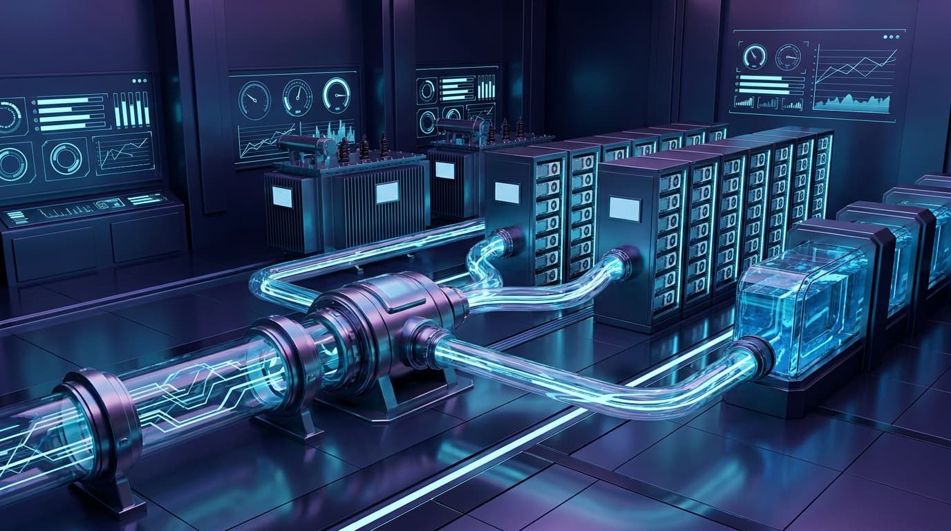Concept illustration of capital being converted into compute infrastructure, GPUs, and data center capacity
