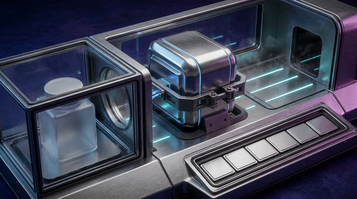 A hardened AI workspace with isolated memory vaults, review checkpoints, audit rails, and selective connector bridges rendered as neon infrastructure without text