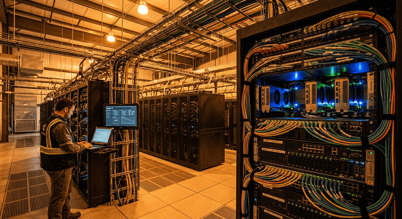 Physical servers and networking hardware in an industrial edge computing facility