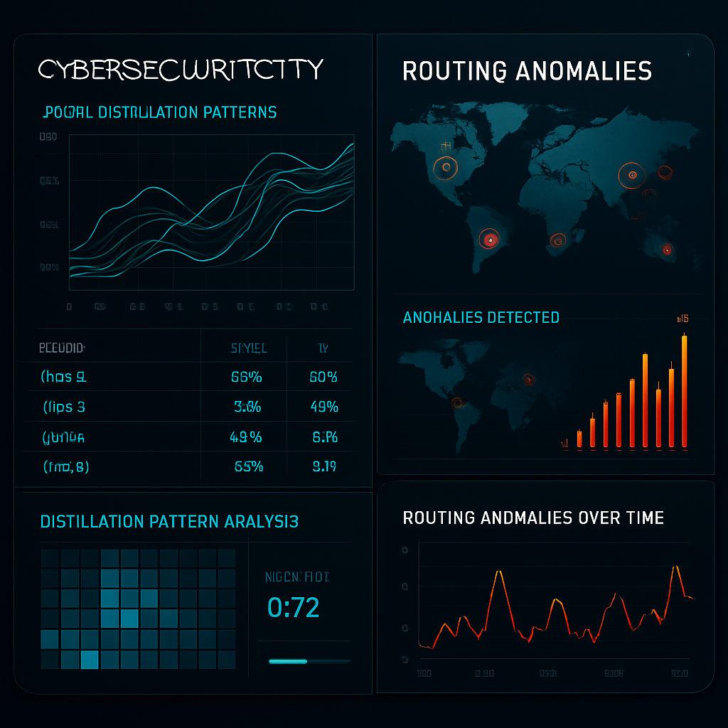 Cybersecurity dashboard showing suspicious distillation activity